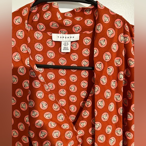 Topshop Horse Coin Print Long Sleeve‎ Midi Dress Coral Womens US 6 UK 10 EUC! - Picture 6 of 15